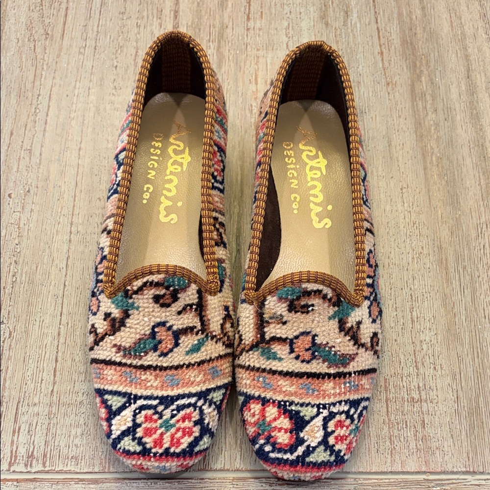 Artemis Design Co. Cream, Navy & Pink Floral Embroidered Flats